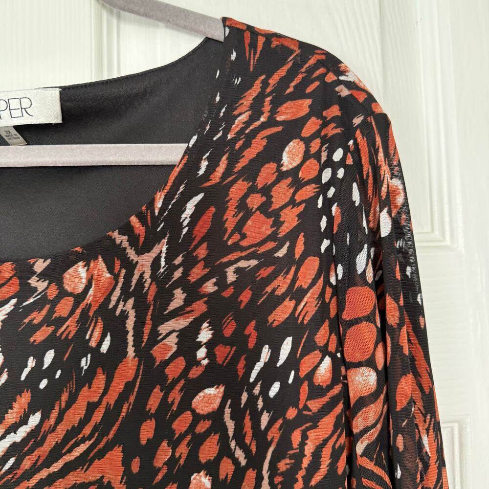 Kasper Women's Multicolor Printed Mesh Top Size 2X - Picture 5 of 13